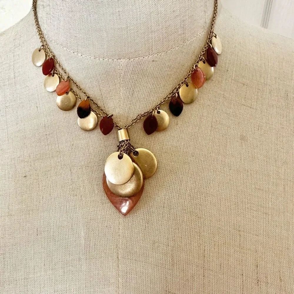 Jo gold tone and orange double strand necklace